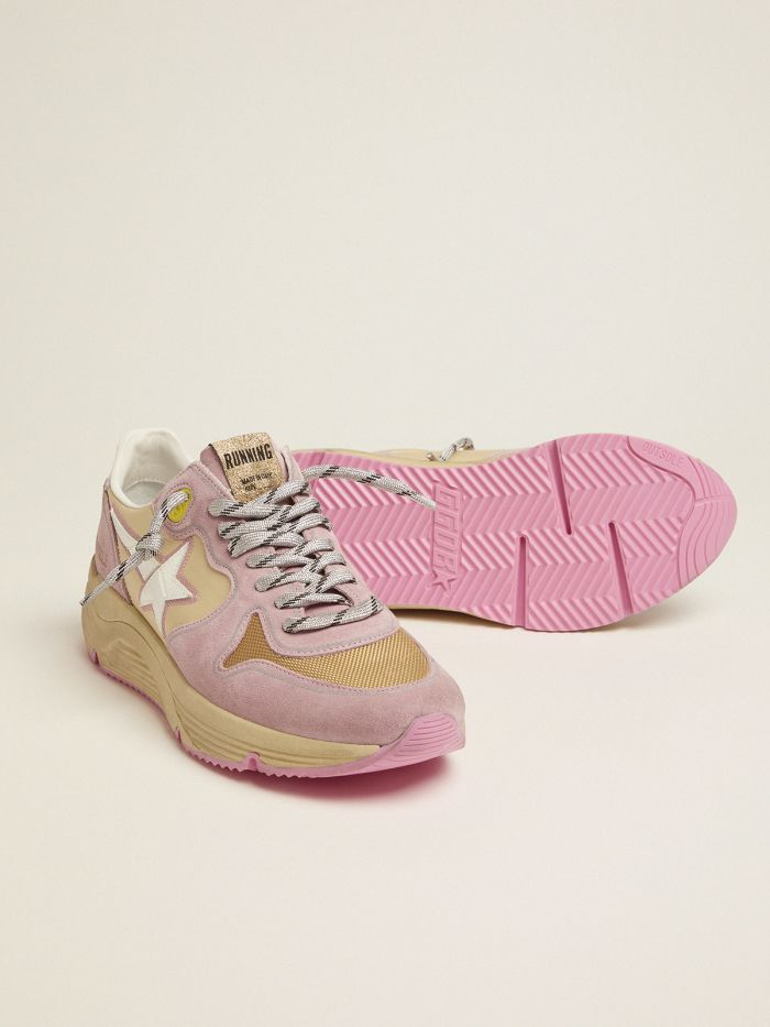 Pastel Pink Running Sole Sneakers With Star - White Unisex Streetwear Limited Edition