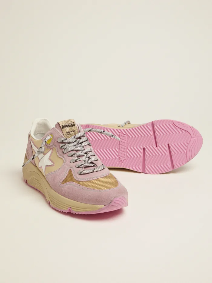 Pastel Pink Running Sole Sneakers With Star - White Unisex Streetwear Limited Edition