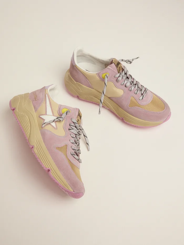 Pastel Pink Running Sole Sneakers With Star - White Unisex Streetwear Limited Edition
