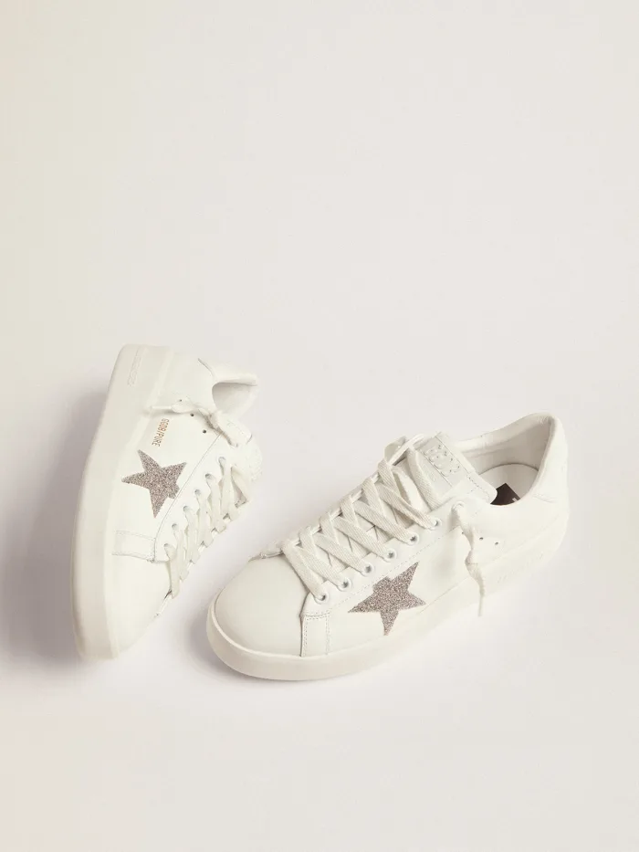 Purestar Sneakers In Leather With Silver-colored Crystal Star - White Unisex Streetwear Limited Edition