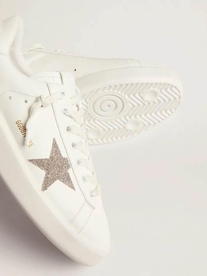 Purestar Sneakers In Leather With Silver-colored Crystal Star - White Unisex Streetwear Limited Edition