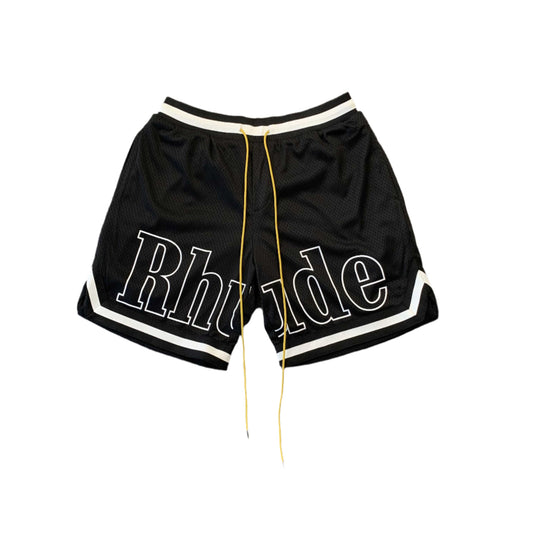 RHUDE Court Logo Shorts - White - Black Unisex Streetwear Limited Edition - The RHUDE COURT LOGO SHORTS BLACK/WHITE - REPLICA combine vintage basketball aesthetics with high-end streetwear