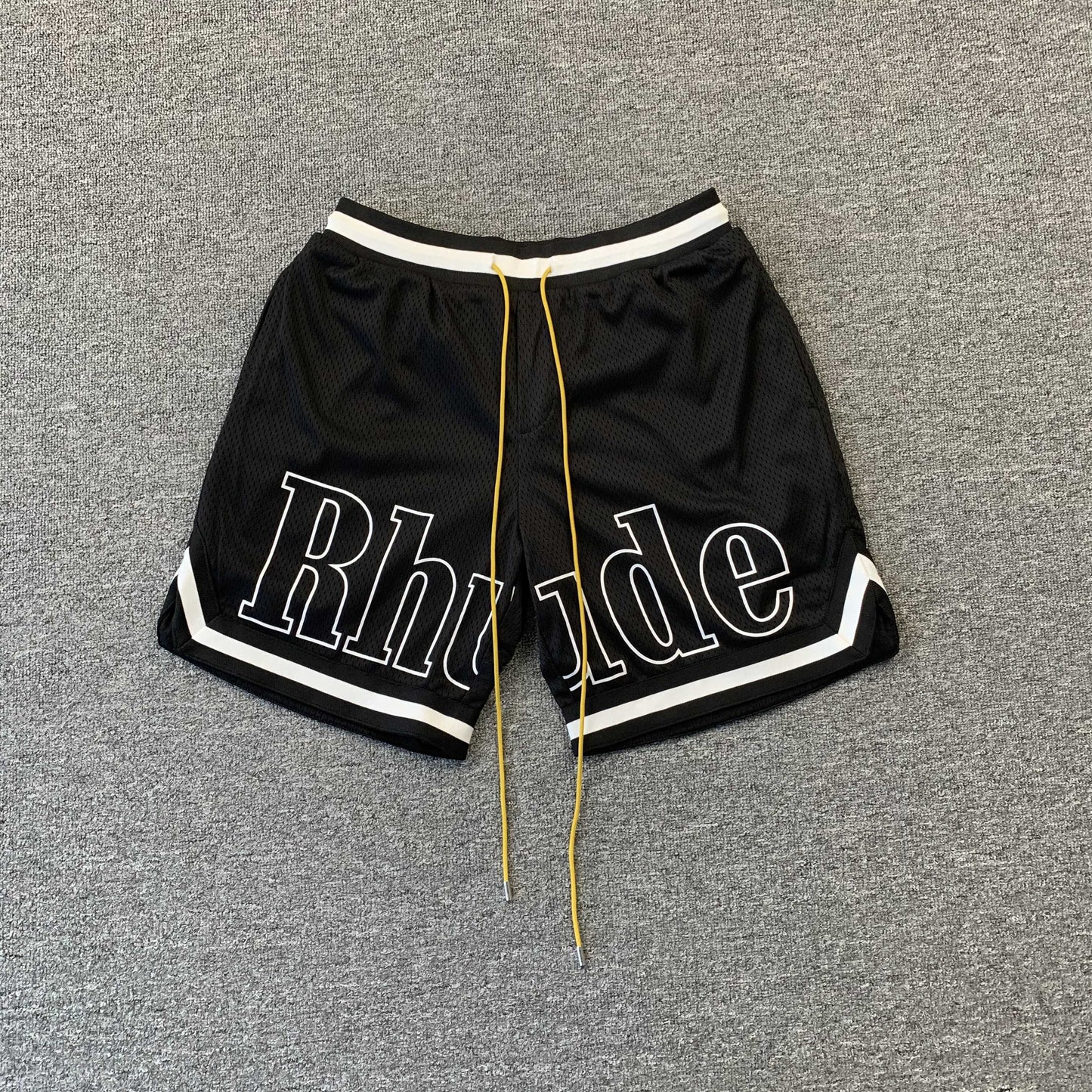 RHUDE Court Logo Shorts - White - Black Unisex Streetwear Limited Edition - The RHUDE COURT LOGO SHORTS BLACK/WHITE - REPLICA combine vintage basketball aesthetics with high-end streetwear