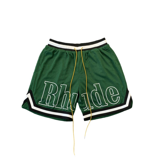 RHUDE Court Logo Shorts - Green Unisex Streetwear Limited Edition - The RHUDE COURT LOGO SHORTS GREEN - REPLICA bring together vintage basketball inspiration and high-end