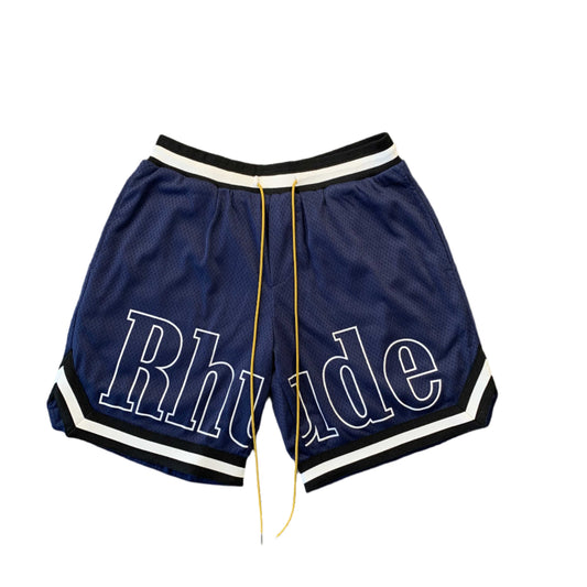 RHUDE Court Logo Shorts - Navy Unisex Streetwear Limited Edition - The RHUDE COURT LOGO SHORTS NAVY - REPLICA blend vintage basketball aesthetics with luxury streetwear