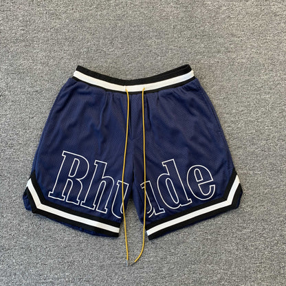 RHUDE Court Logo Shorts - Navy Unisex Streetwear Limited Edition - The RHUDE COURT LOGO SHORTS NAVY - REPLICA blend vintage basketball aesthetics with luxury streetwear
