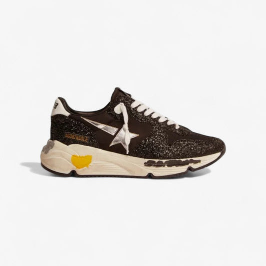 Running Sole Sneakers In Nylon And Glitter With Silver Laminated Leather Star - Black Unisex Streetwear Limited Edition