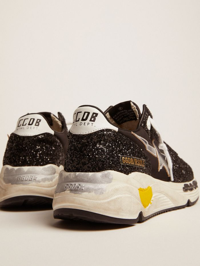 Running Sole Sneakers In Nylon And Glitter With Silver Laminated Leather Star - Black Unisex Streetwear Limited Edition