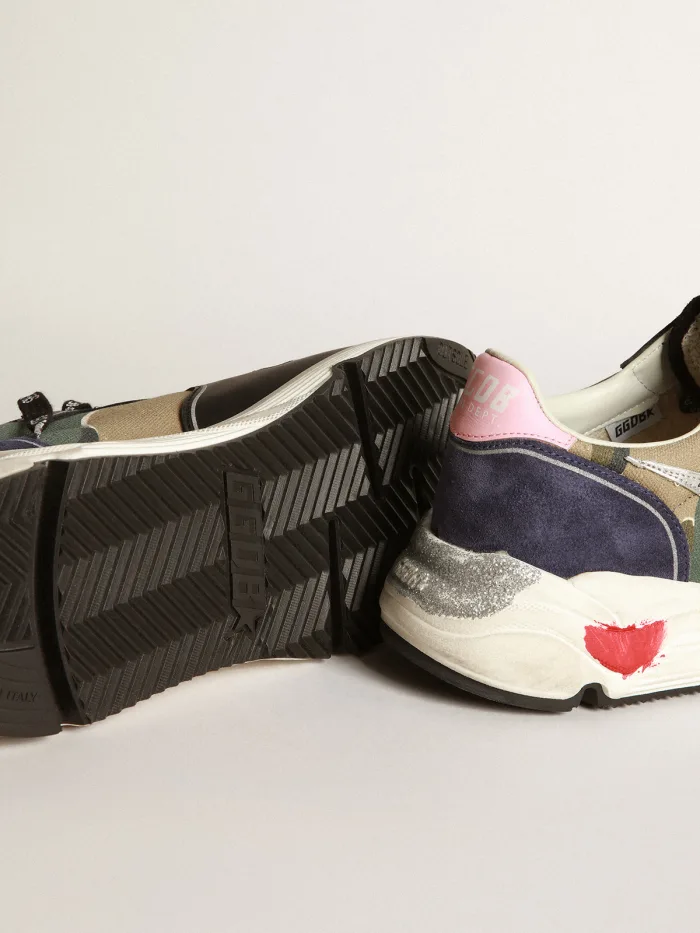 Running Sole Sneakers In Camouflage Canvas With Silver Laminated Leather Star And Baby-pink Leather Unisex Streetwear Limited Edition