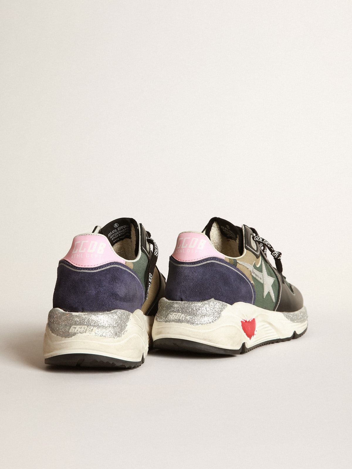 Running Sole Sneakers In Camouflage Canvas With Silver Laminated Leather Star And Baby-pink Leather Unisex Streetwear Limited Edition