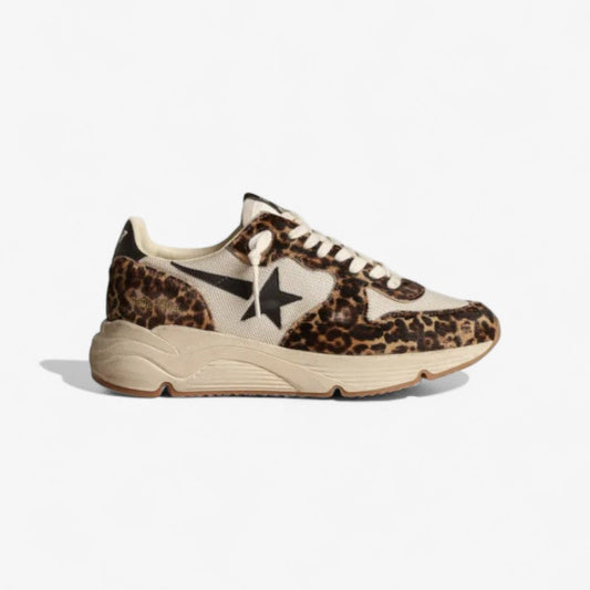 Running Sole Sneakers In Cream-colored Mesh With Leopard-print Pony Skin Inserts And Leather - Black Unisex Streetwear Limited Edition