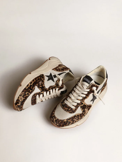 Running Sole Sneakers In Cream-colored Mesh With Leopard-print Pony Skin Inserts And Leather - Black Unisex Streetwear Limited Edition