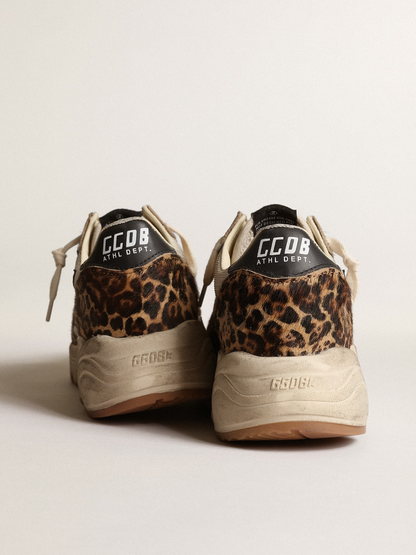 Running Sole Sneakers In Cream-colored Mesh With Leopard-print Pony Skin Inserts And Leather - Black Unisex Streetwear Limited Edition