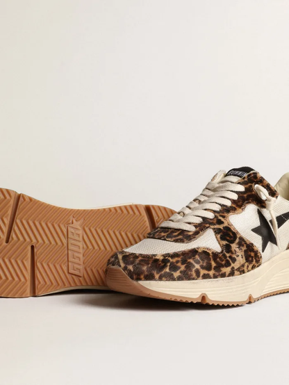Running Sole Sneakers In Cream-colored Mesh With Leopard-print Pony Skin Inserts And Leather - Black Unisex Streetwear Limited Edition