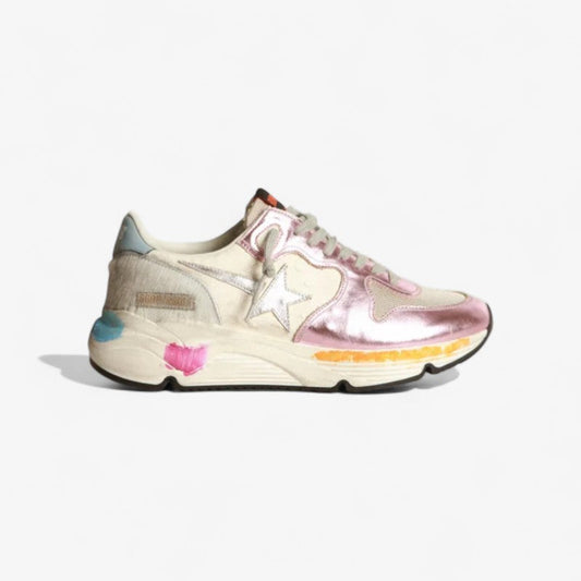Running Sole Sneakers In Laminated With Silver Star - Pink Unisex Streetwear Limited Edition