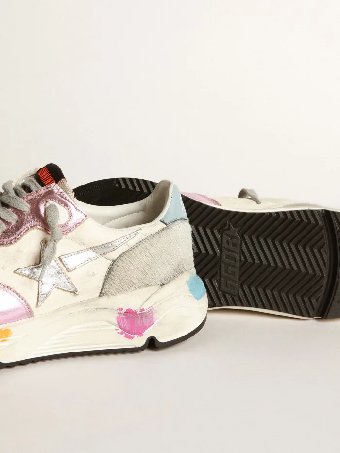 Running Sole Sneakers In Laminated With Silver Star - Pink Unisex Streetwear Limited Edition
