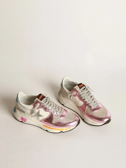Running Sole Sneakers In Laminated With Silver Star - Pink Unisex Streetwear Limited Edition