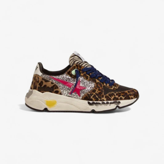 Running Sole Sneakers In Leopard-print Pony Skin With Glitter Inserts - Black Unisex Streetwear Limited Edition