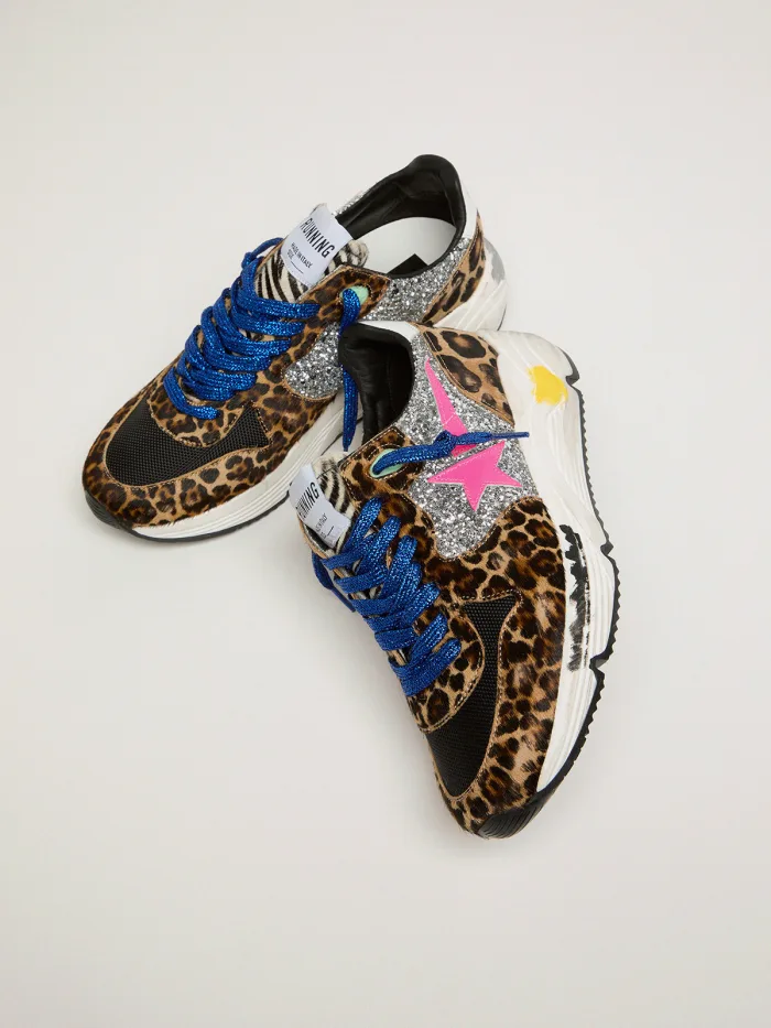 Running Sole Sneakers In Leopard-print Pony Skin With Glitter Inserts - Black Unisex Streetwear Limited Edition