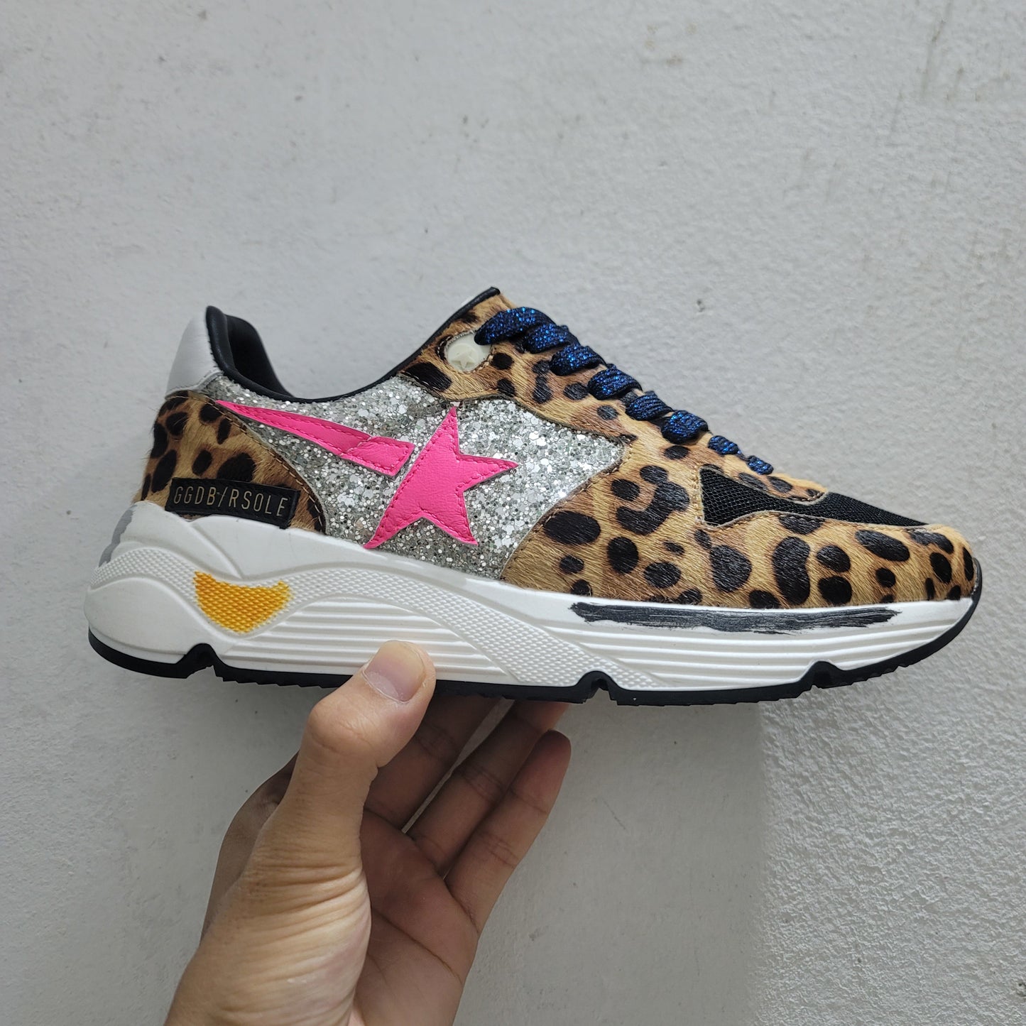 Running Sole Sneakers In Leopard-print Pony Skin With Glitter Inserts - Black Unisex Streetwear Limited Edition