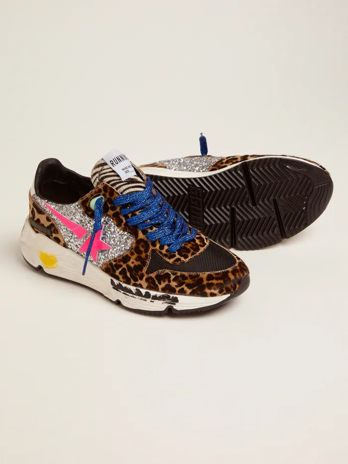 Running Sole Sneakers In Leopard-print Pony Skin With Glitter Inserts - Black Unisex Streetwear Limited Edition
