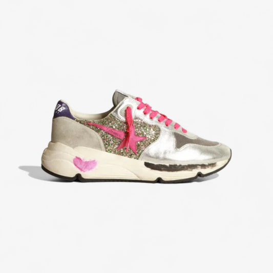 Running Sole Sneakers In Metallic Leather And Glitter - Pink Unisex Streetwear Limited Edition
