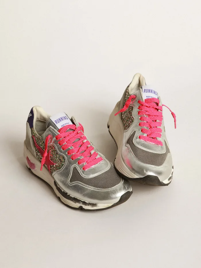 Running Sole Sneakers In Metallic Leather And Glitter - Pink Unisex Streetwear Limited Edition