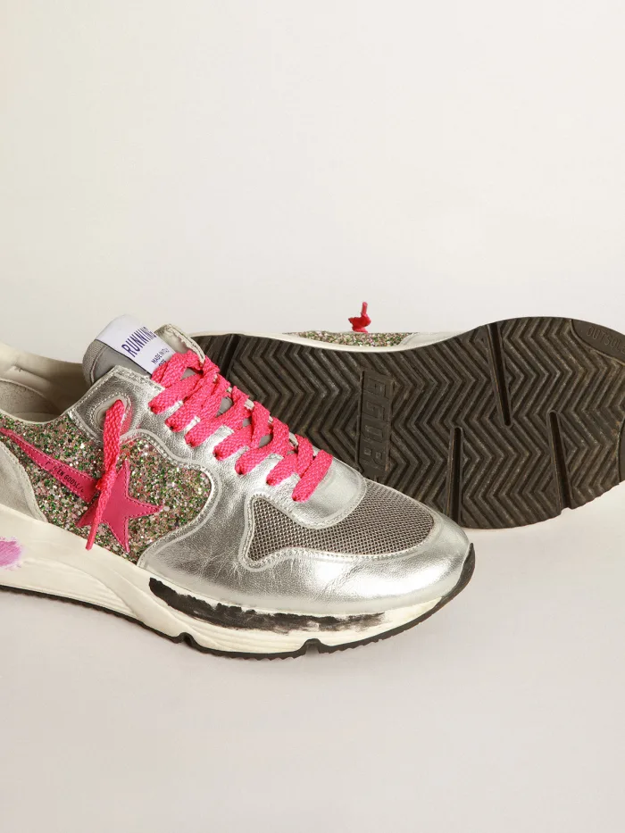 Running Sole Sneakers In Metallic Leather And Glitter - Pink Unisex Streetwear Limited Edition