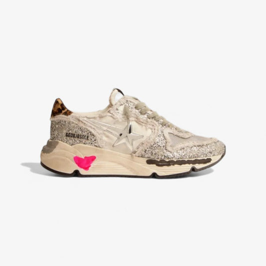 Running Sole Sneakers In Nylon And Silver Glitter With Leopard-print Pony Skin Heel Tab - Red Unisex Streetwear Limited Edition