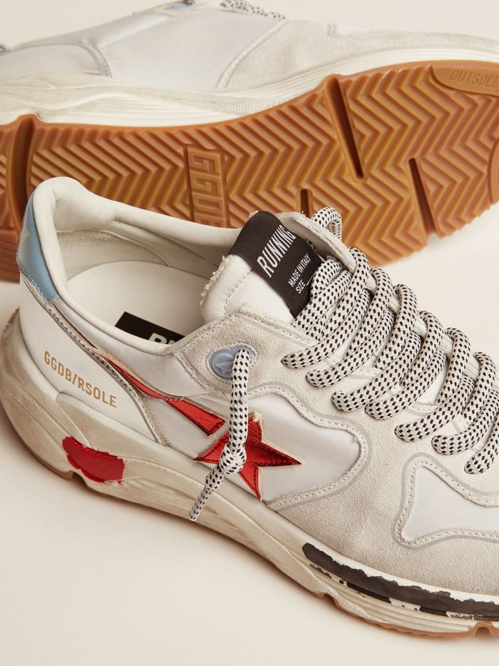 Running Sole Sneakers In Nylon And Suede With Laminated Leather Star - Red Unisex Streetwear Limited Edition