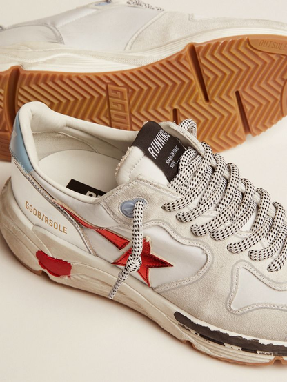 Running Sole Sneakers In Nylon And Suede With Laminated Leather Star - Red Unisex Streetwear Limited Edition