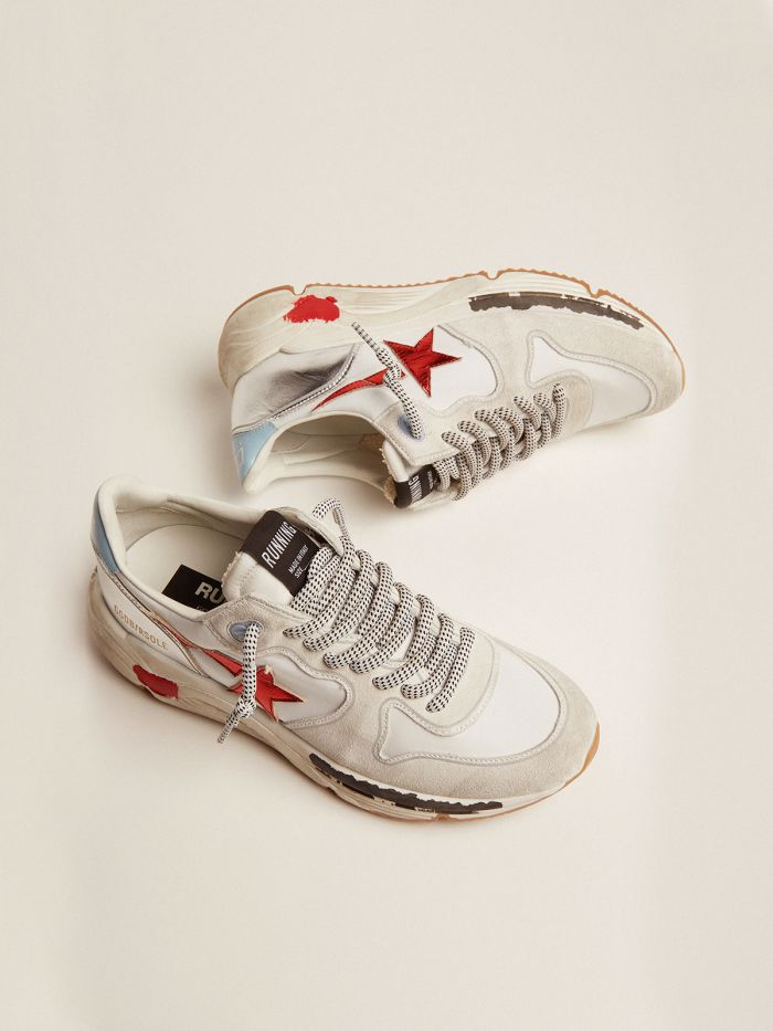 Running Sole Sneakers In Nylon And Suede With Laminated Leather Star - Red Unisex Streetwear Limited Edition