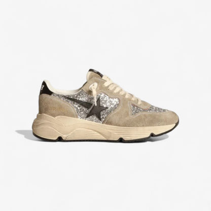 Running Sole Sneakers In Silver Glitter And Dove-gray Suede With Leather Star - Black Unisex Streetwear Limited Edition