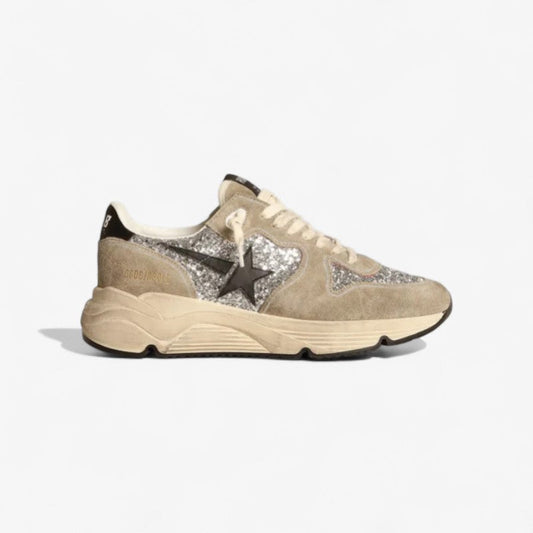 Running Sole Sneakers In Silver Glitter And Dove-gray Suede With Leather Star - Black Unisex Streetwear Limited Edition