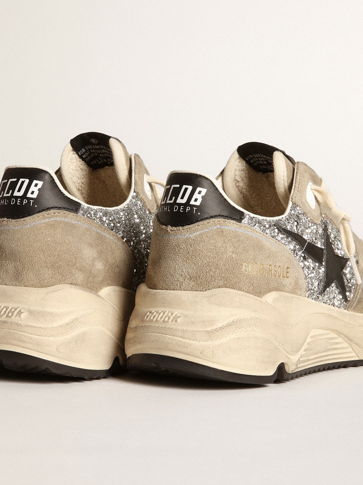 Running Sole Sneakers In Silver Glitter And Dove-gray Suede With Leather Star - Black Unisex Streetwear Limited Edition