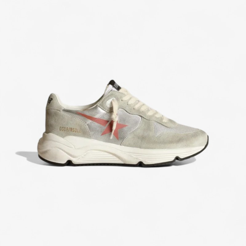 Running Sole Sneakers In Silver Laminated Leather With Ice-gray Suede Inserts Unisex Streetwear Limited Edition