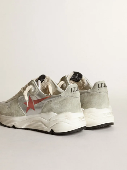 Running Sole Sneakers In Silver Laminated Leather With Ice-gray Suede Inserts Unisex Streetwear Limited Edition