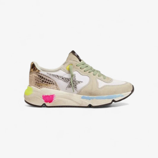 Running Sole Sneakers In Suede With Glitter And Leopard Print - White Unisex Streetwear Limited Edition