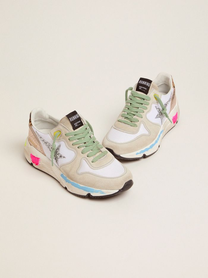 Running Sole Sneakers In Suede With Glitter And Leopard Print - White Unisex Streetwear Limited Edition