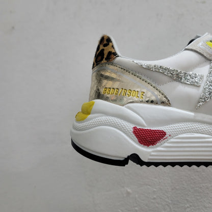 Running Sole Sneakers In Suede With Glitter And Leopard Print - White Unisex Streetwear Limited Edition