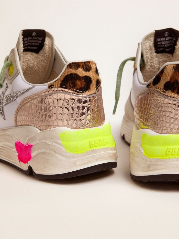 Running Sole Sneakers In Suede With Glitter And Leopard Print - White Unisex Streetwear Limited Edition