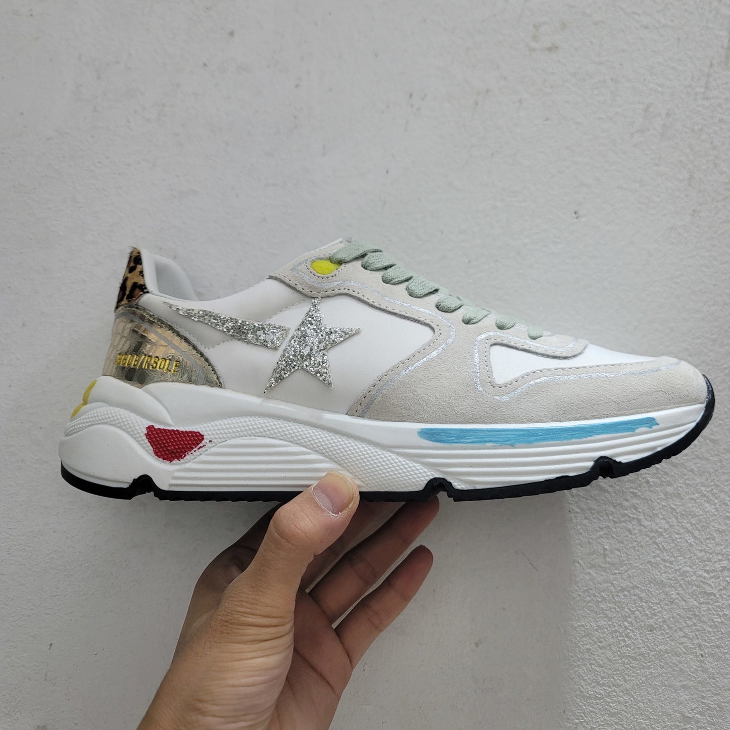 Running Sole Sneakers In Suede With Glitter And Leopard Print - White Unisex Streetwear Limited Edition