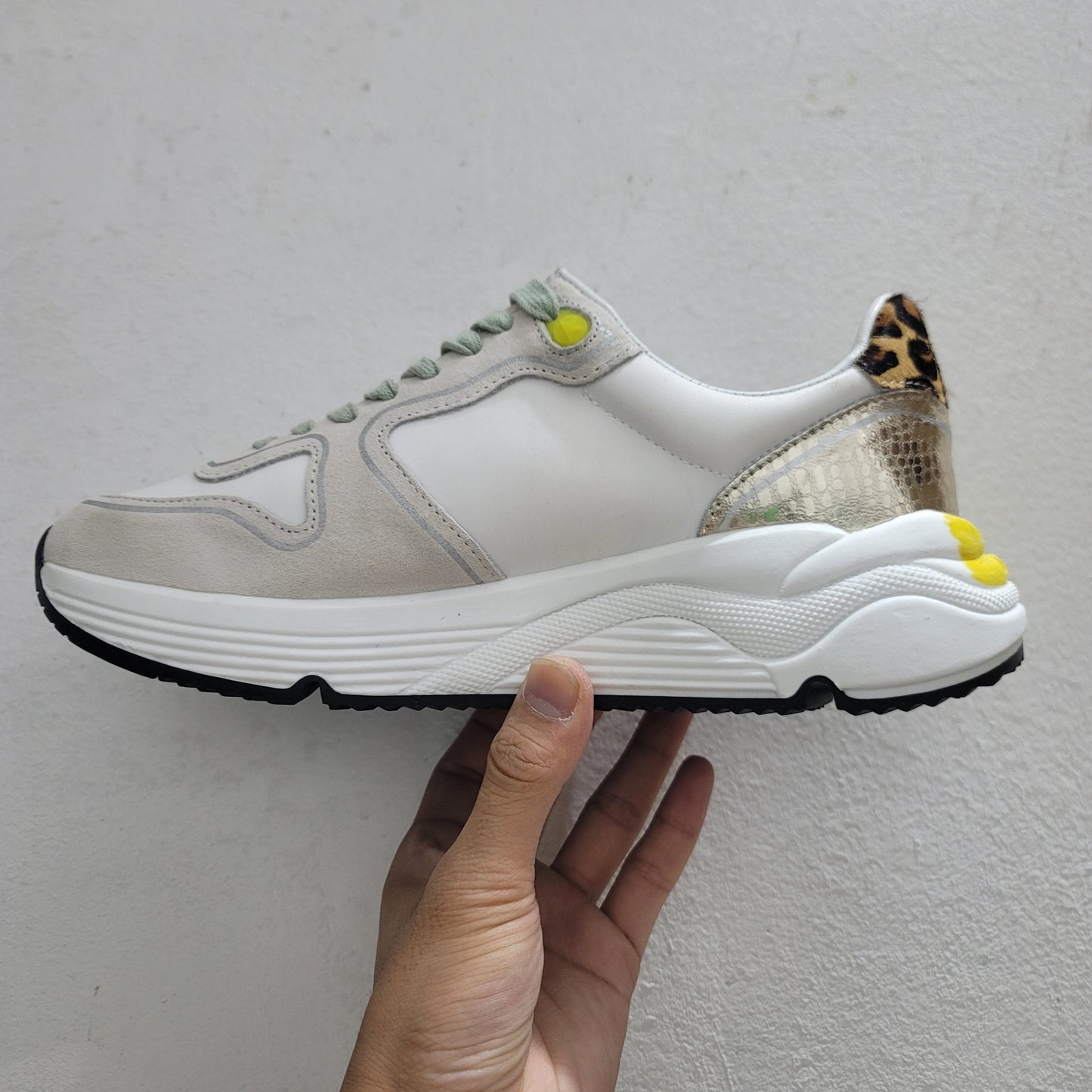 Running Sole Sneakers In Suede With Glitter And Leopard Print - White Unisex Streetwear Limited Edition