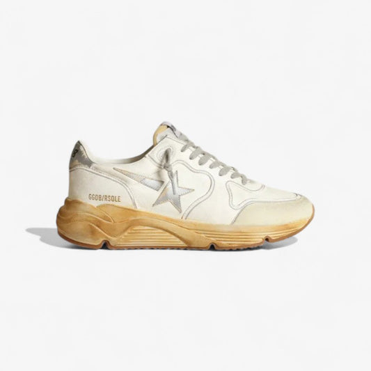 Running Sole Sneakers With Star And Heel Tab In Leather With Silver-colored Digital Print Unisex Streetwear Limited Edition