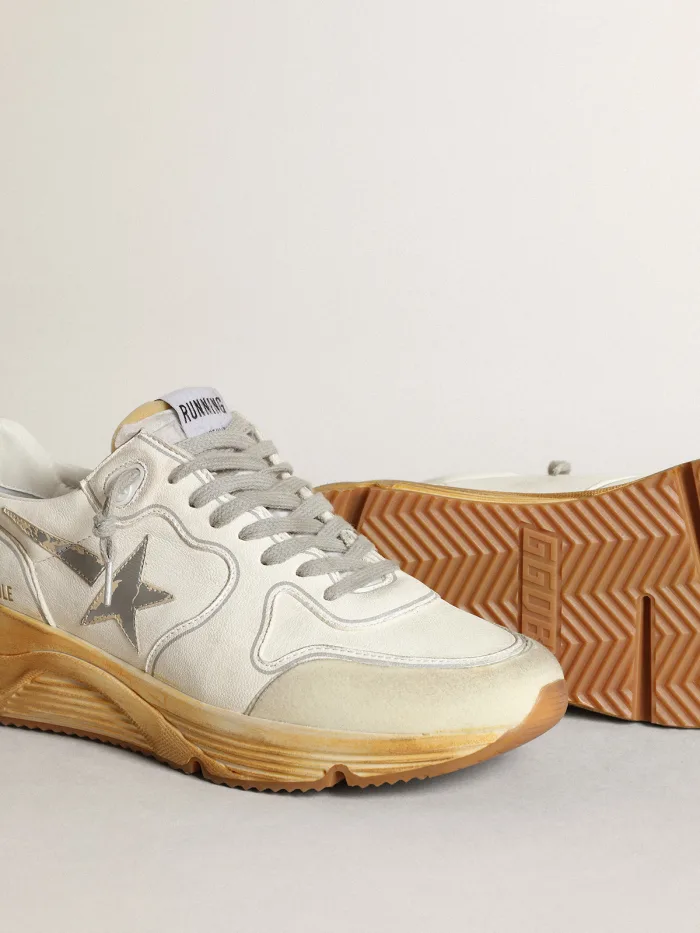 Running Sole Sneakers With Star And Heel Tab In Leather With Silver-colored Digital Print Unisex Streetwear Limited Edition