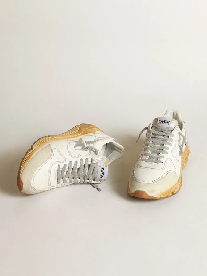 Running Sole Sneakers With Star And Heel Tab In Leather With Silver-colored Digital Print Unisex Streetwear Limited Edition