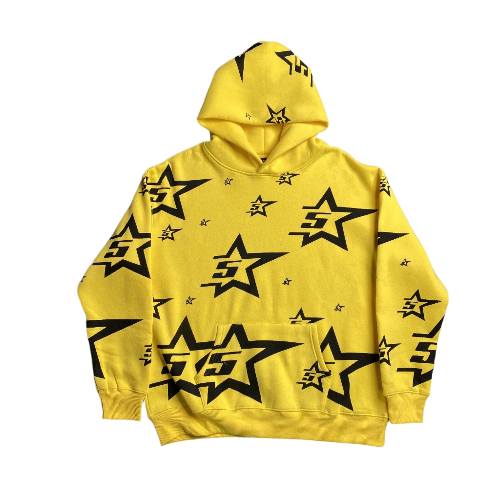 SP5DER 5star Hoodie - Yellow Unisex Streetwear Limited Edition - The SP5DER 5STAR HOODIE YELLOW - REPLICA is a bold and electrifying statement piece that