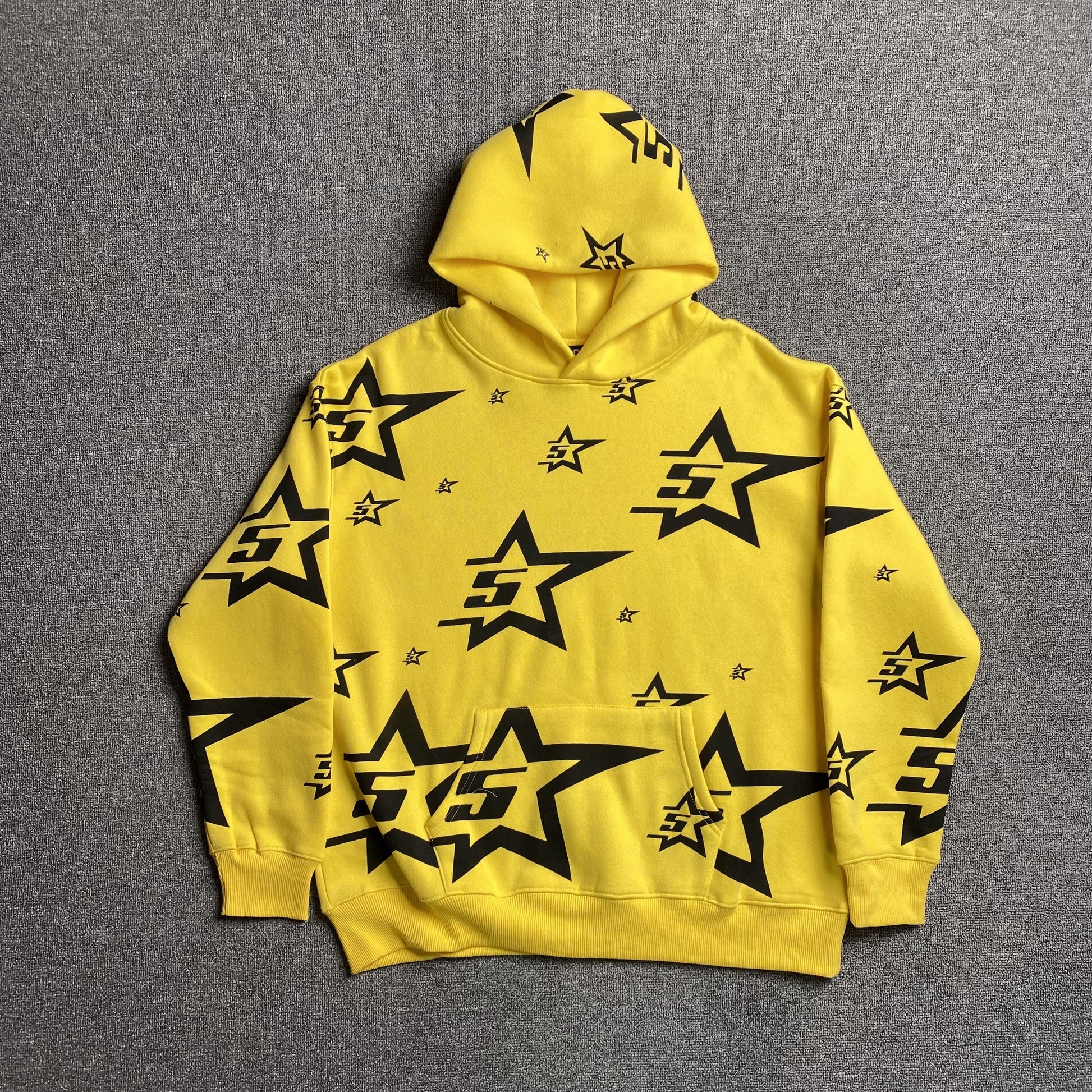 SP5DER 5star Hoodie - Yellow Unisex Streetwear Limited Edition - The SP5DER 5STAR HOODIE YELLOW - REPLICA is a bold and electrifying statement piece that