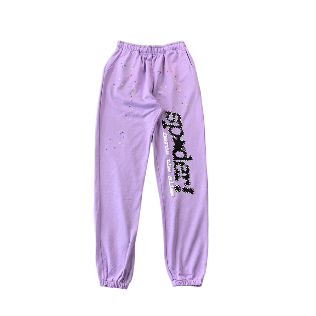 SP5DER Acai Sweatpants - Purple Unisex Streetwear Limited Edition - The SP5DER ACAI SWEATPANTS PURPLE - REPLICA deliver a perfect fusion of bold streetwear design