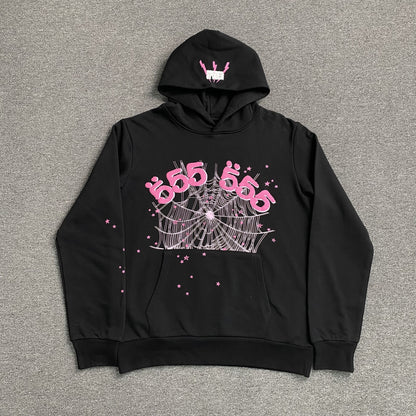 SP5DER Angel Number Hoodie - Black Unisex Streetwear Limited Edition - The SP5DER ANGEL NUMBER HOODIE BLACK - REPLICA merges bold streetwear aesthetics with a mystical